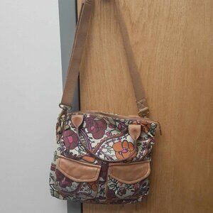 Fossil Long Live Vintage Floral Canvas Leather Hobo Crossbody Bag